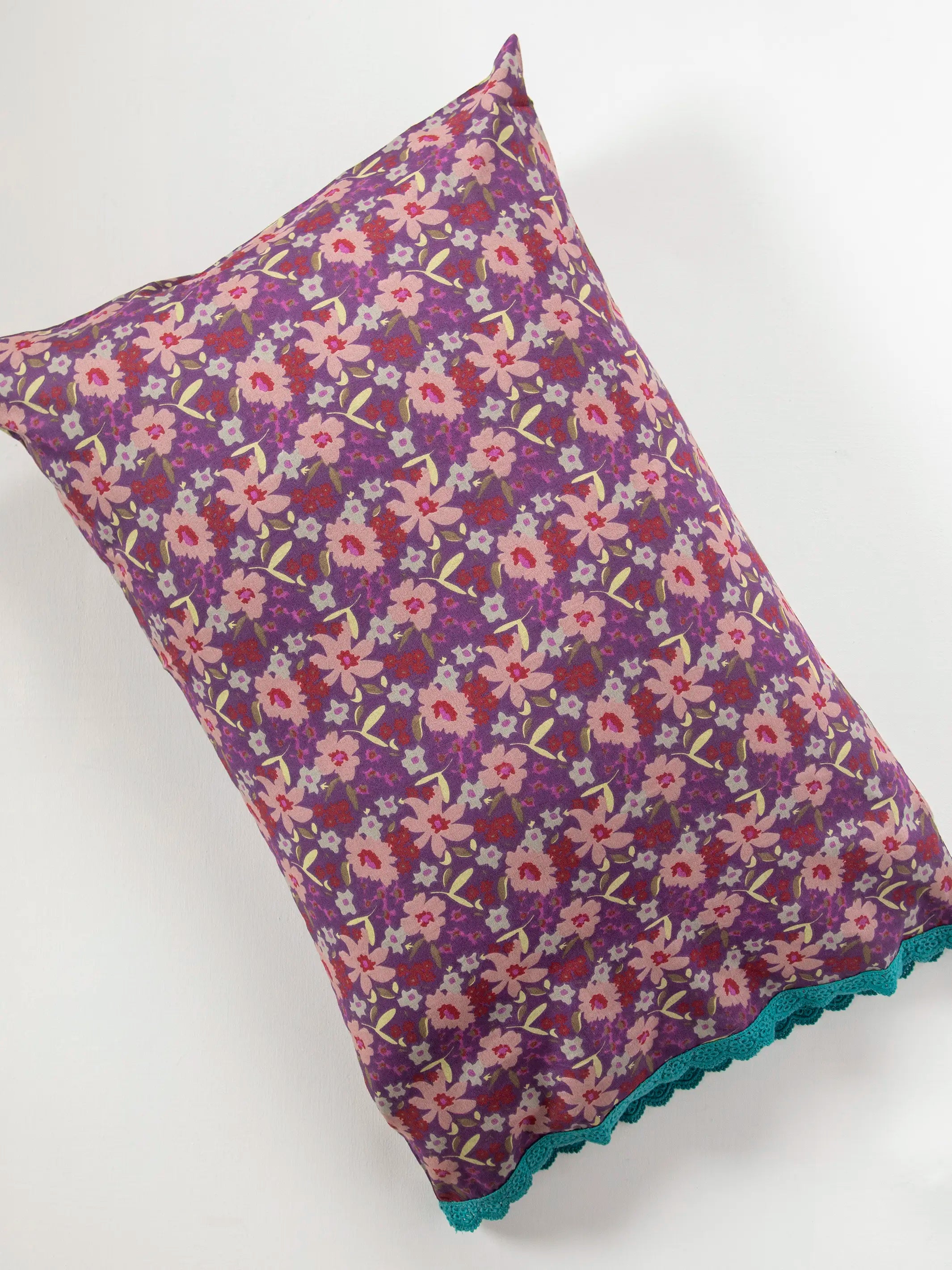 Mix & Match Trim Cotton Pillowcase - Painterly Blooms - Image 2