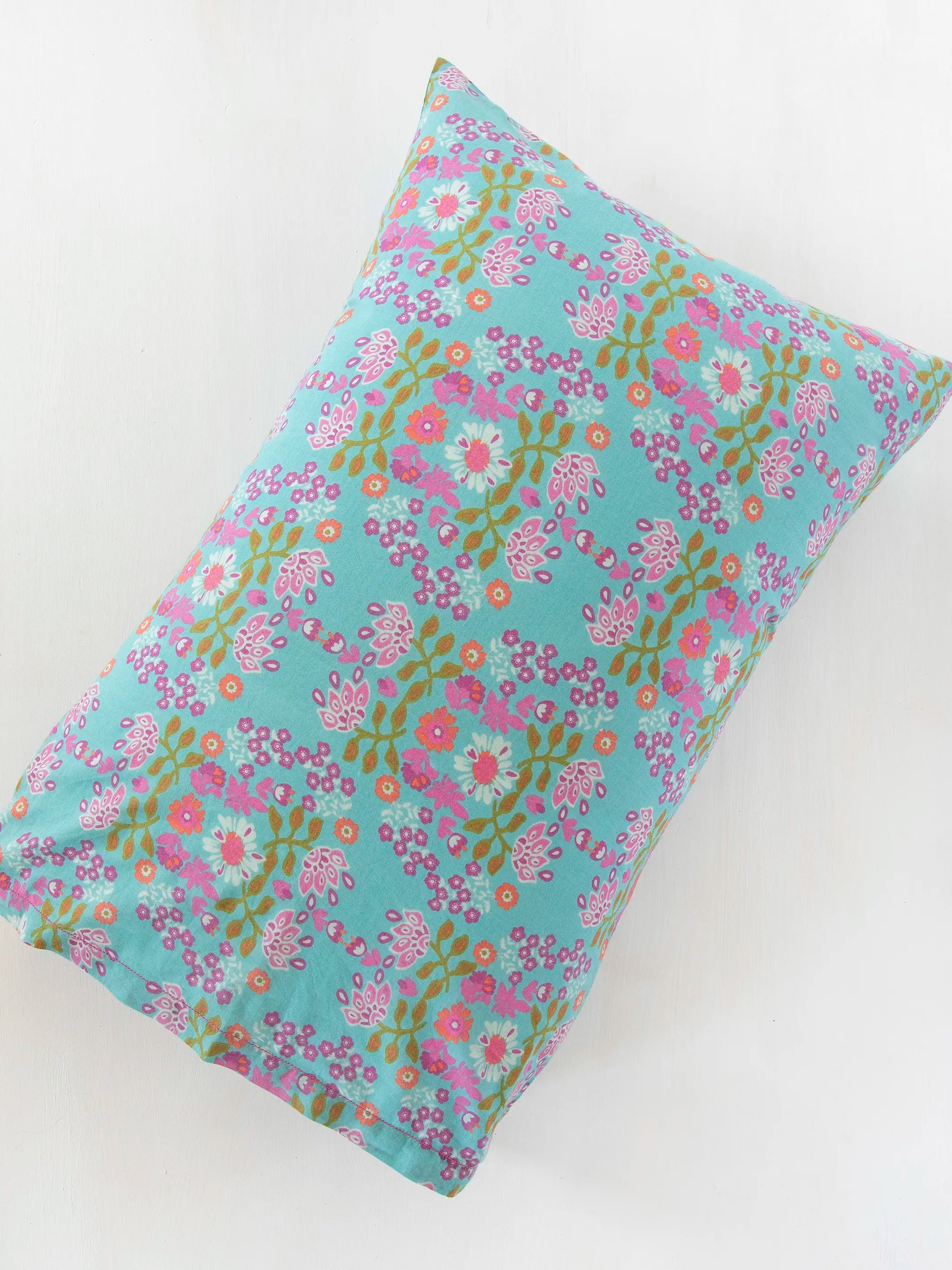 Mix & Match Cotton Pillowcase, Single - Turquoise Motif