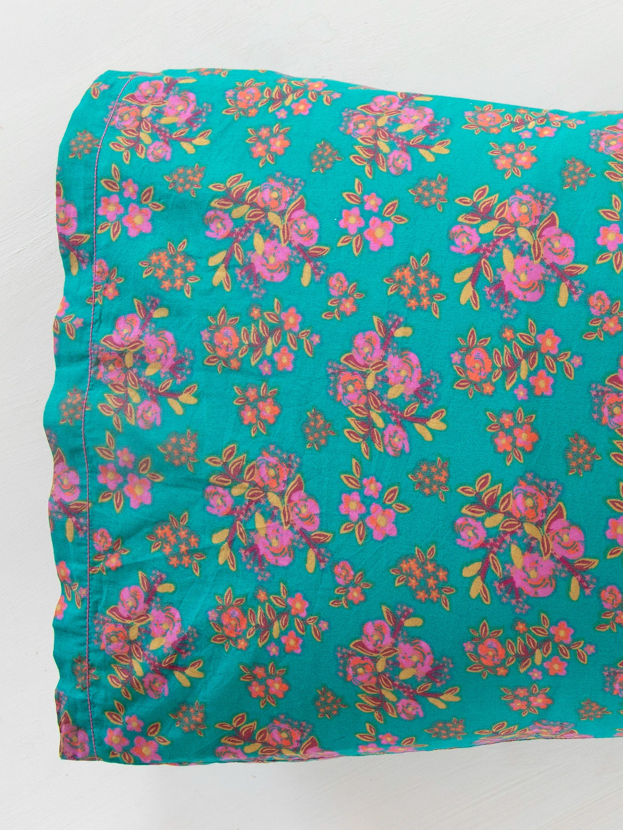 Mix & Match Cotton Pillowcase, Single - Teal Bouquet Blooms - Image 3