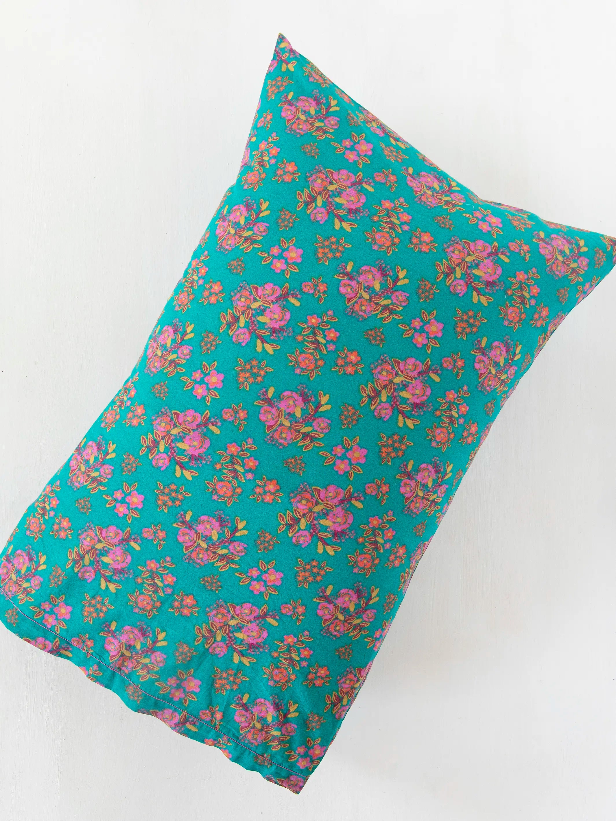 Mix & Match Cotton Pillowcase, Single - Teal Bouquet Blooms