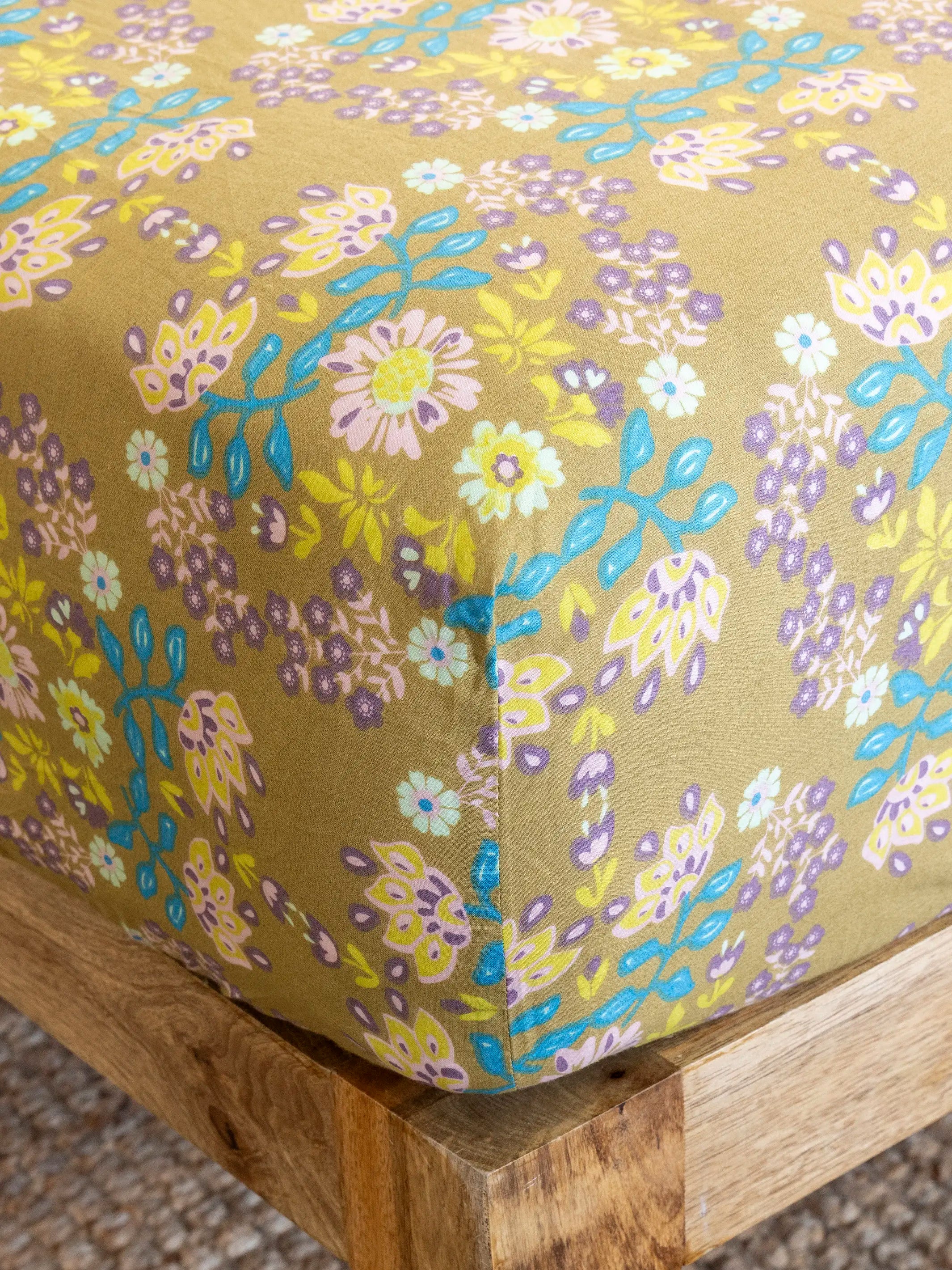 Mix & Match Cotton Fitted Sheet - Bronze Flora Stamp