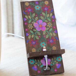 Wooden Phone Stand - Cocoa Folk Flower
