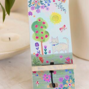 Wooden Phone Stand - Light Blue Cat