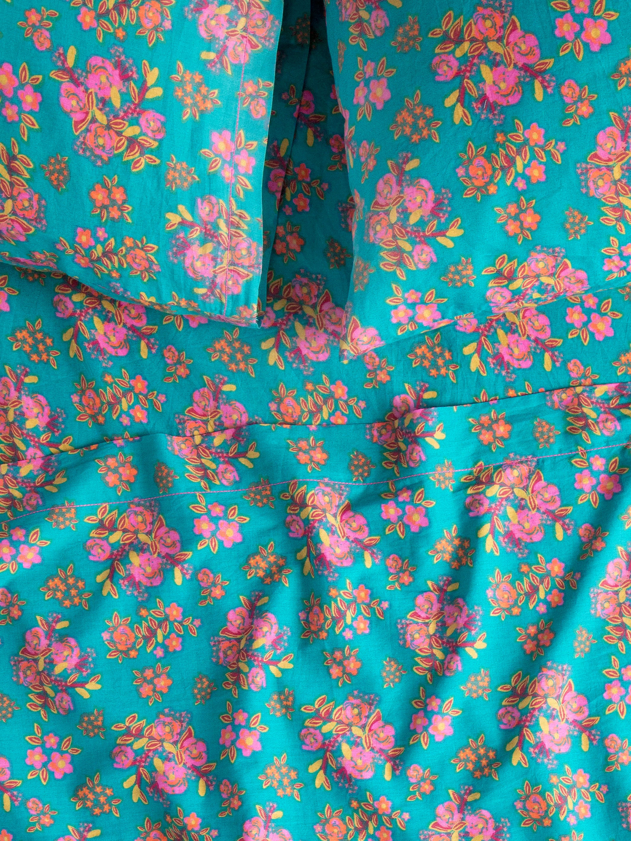 Mix & Match Cotton Pillowcase, Single - Teal Bouquet Blooms - Image 6